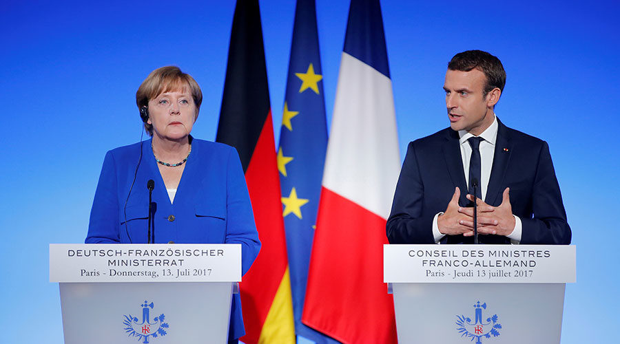 Emmanuel Macron and German Chancellor Angela Merkel