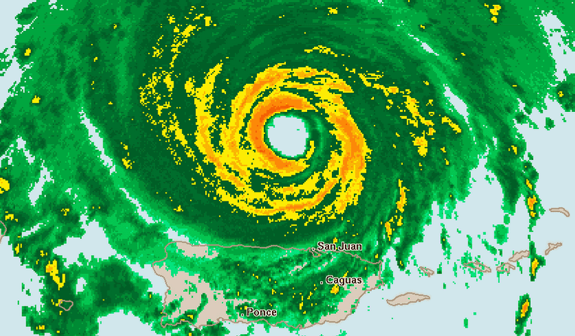 Radar image of Irma from the Puerto Rico radar at 9 pm EDT September 6, 2017.