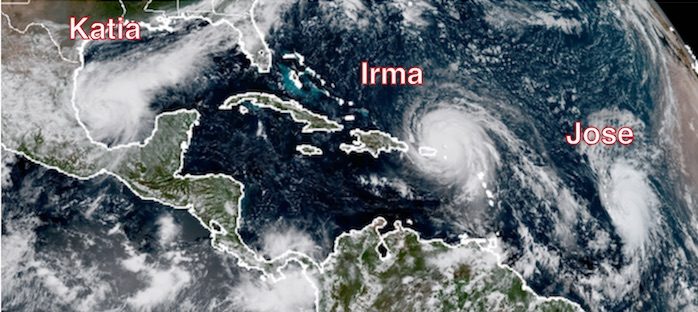 Three simultaneous hurricanes in the Atlantic 9.6.17