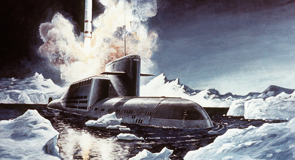 Artist concept of Russian SS-NX-23 missile launch from submarine