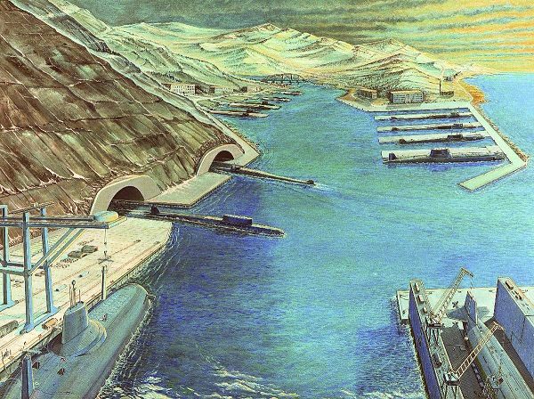 Soviet ballistic missile sub base, artist's rendering by the DIA