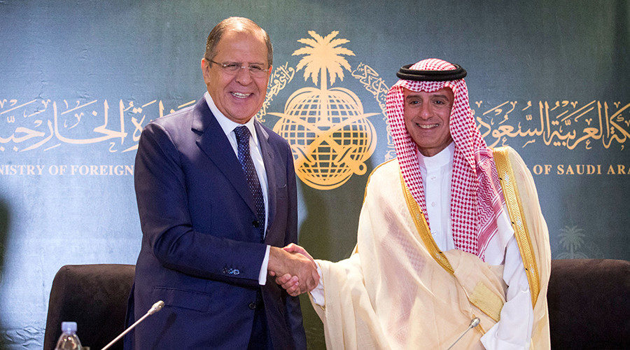 Sergey Lavrov, left, and Saudi Foreign Minister Adel al-Jubeir