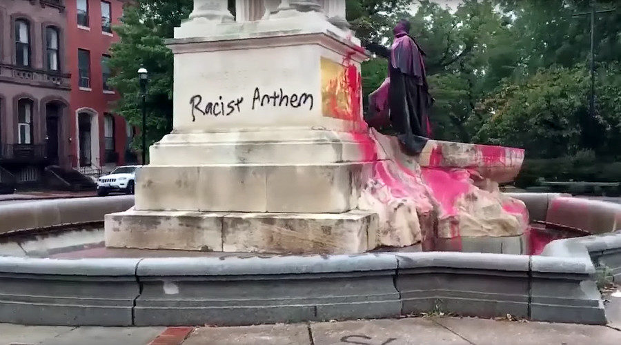 Defaced statue