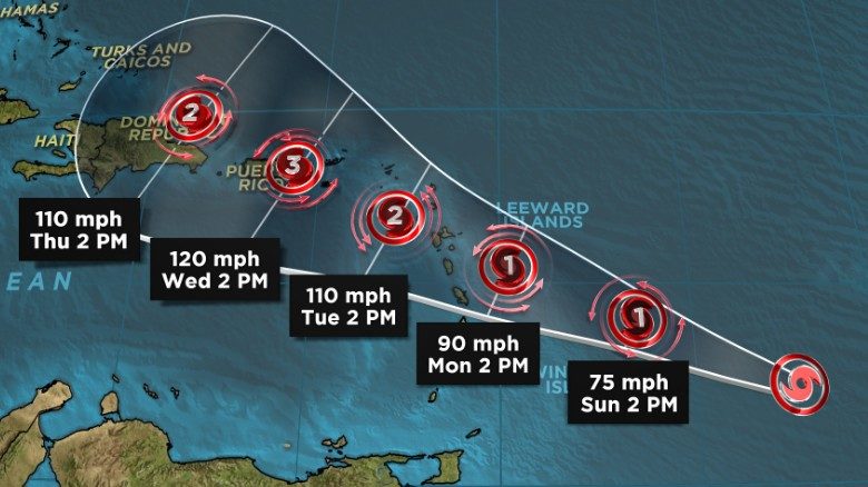 Tropical Storm Maria is expected to become a Category 1 hurricane as it impacts the Caribbean.
