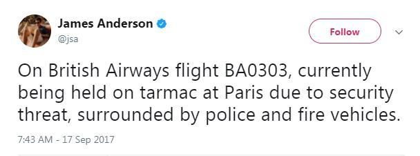 BA flight tweet