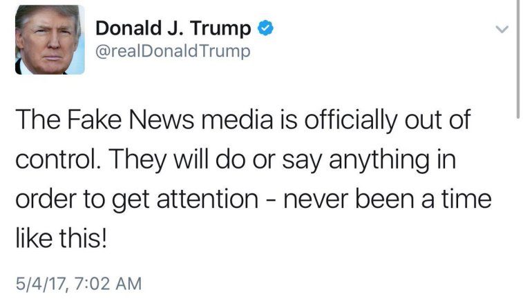 donald trump tweet fake news out of control