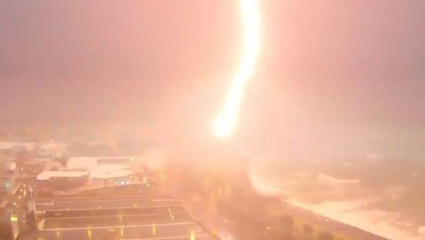 The Len Lye sculpture was struck by lightning about 6.11pm.