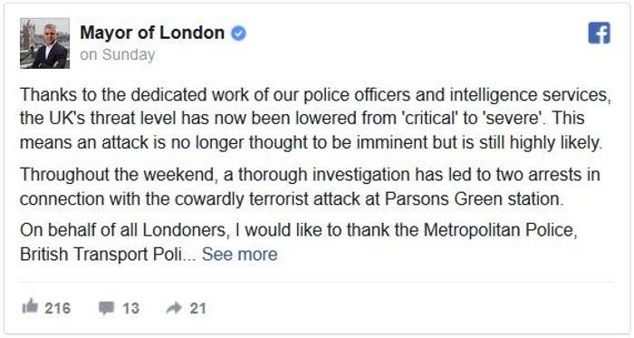 parsons green london mayor facebook