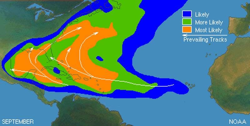 Atlantic hurricane tracks September