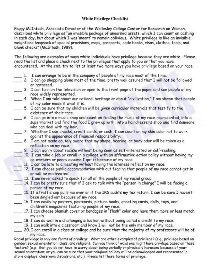 white privilege checklist