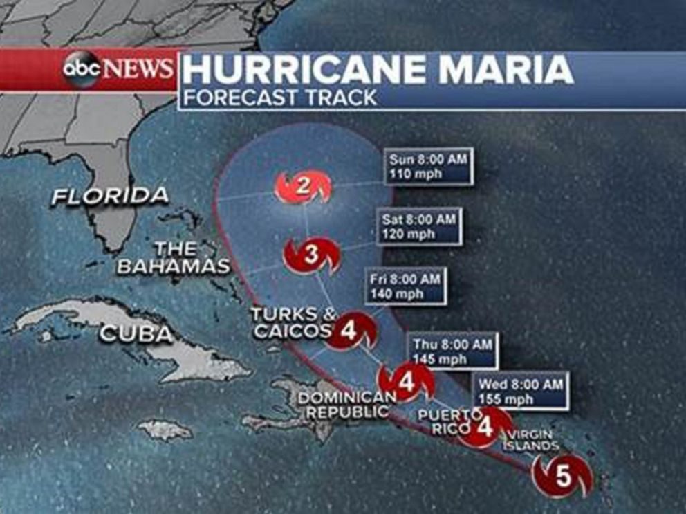 Hurricane Maria forecast track as of Sept. 19, 2017.
