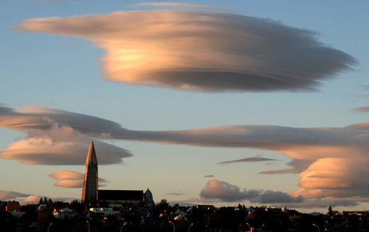 Click to enlarge Lenticular clouds over Reykjavik