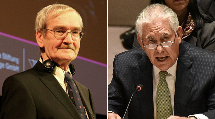 Stanislav Petrov (L), U.S. Secretary of State Rex Tillerson (R).