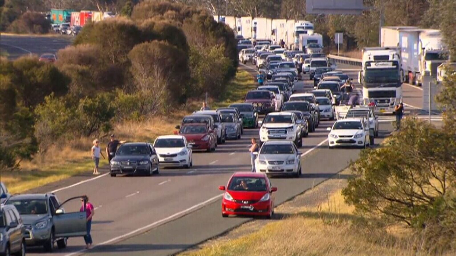 Traffic was banked back for almost 10km on the Hume Highway yesterday.