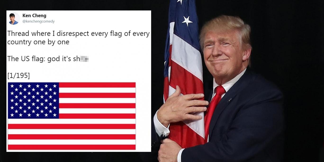 trump hugging flag
