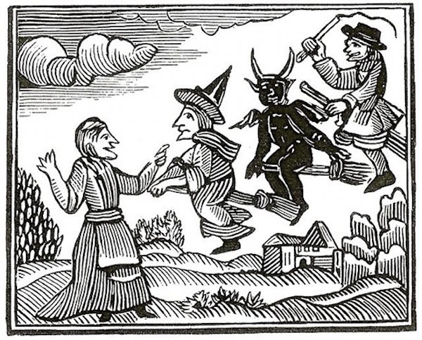 17th-century woodcut of witches in flight