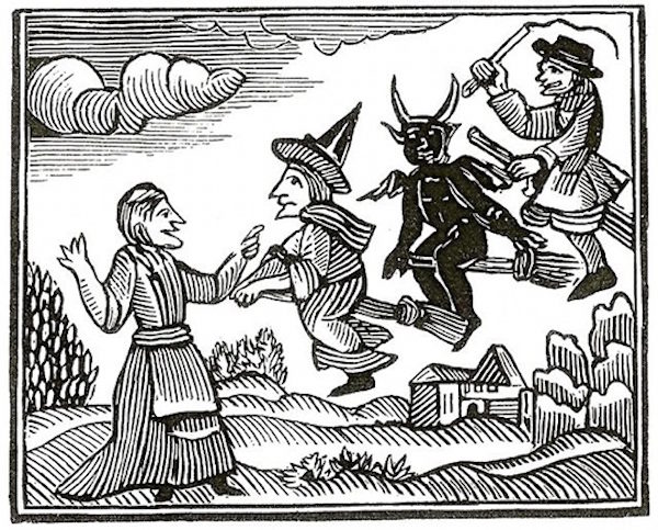 Click to enlarge 17th-century woodcut of witches in flight