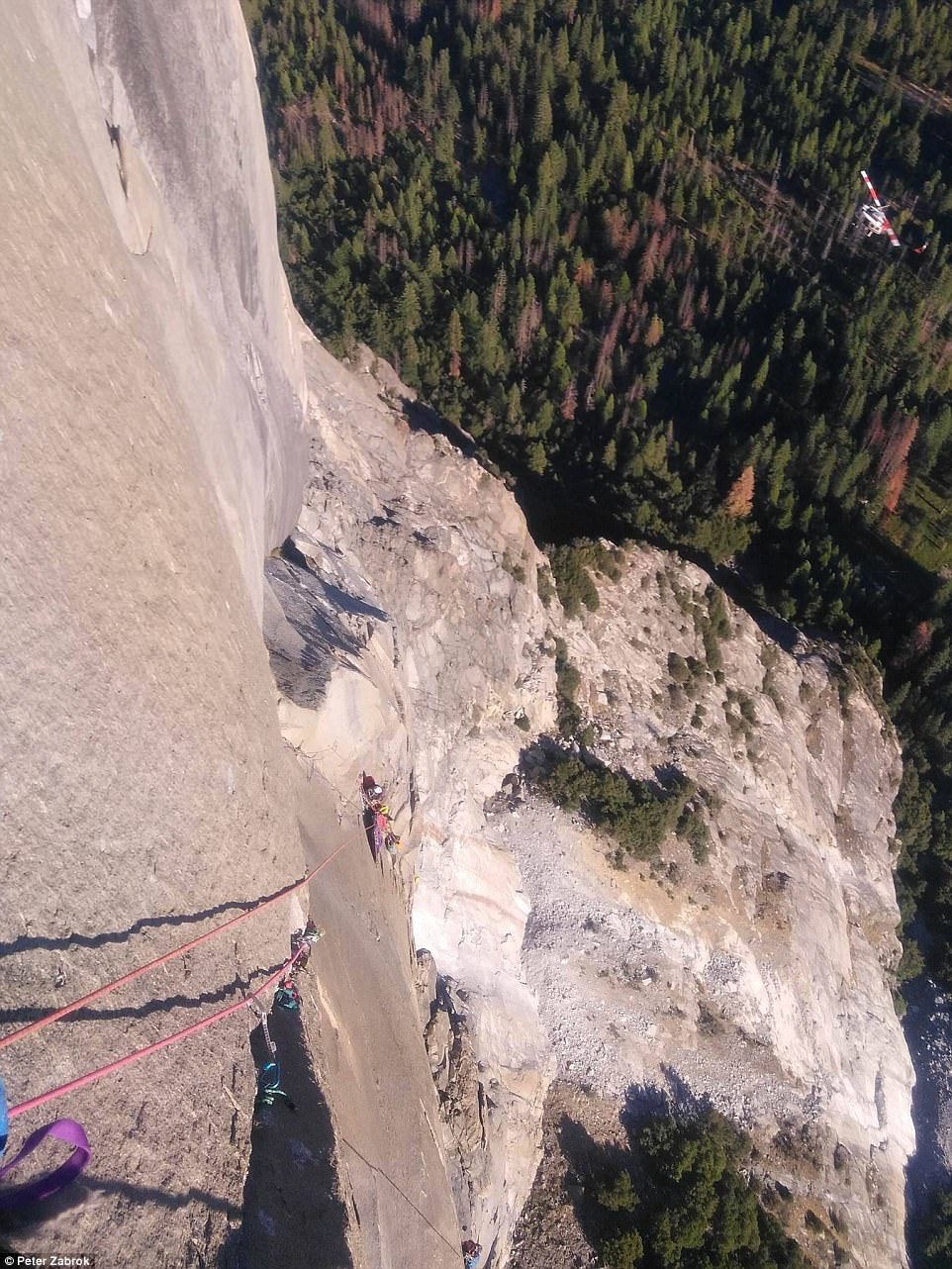 Click to enlarge Aftermath: This was survivor Peter Zabrok's view after the rockfall. The huge debris field of boulders can be seen bottom right