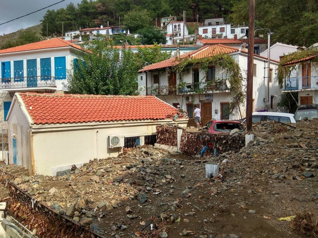 Flood damage in Samothraki, Greece September 2017.