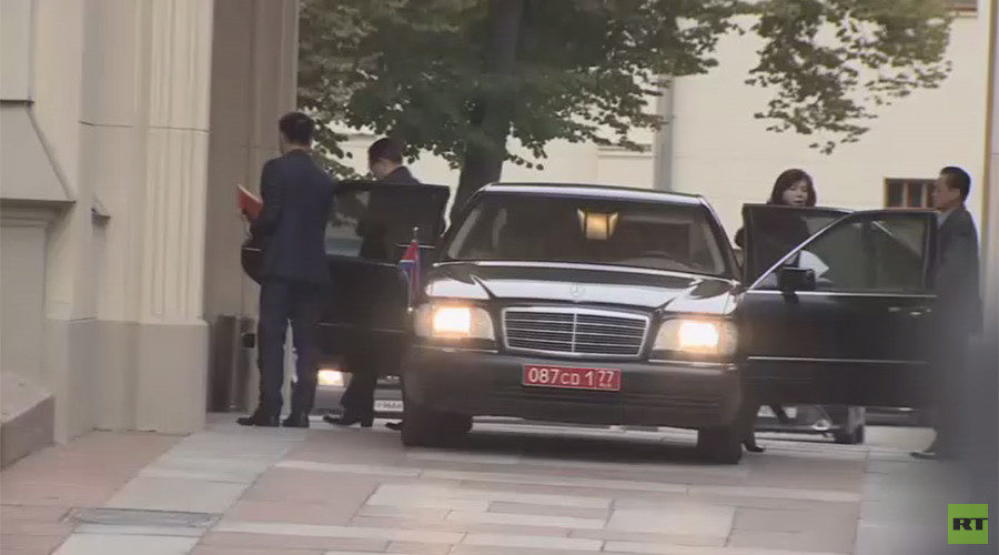 members of the North Korean delegation, who arrived for talks in Moscow