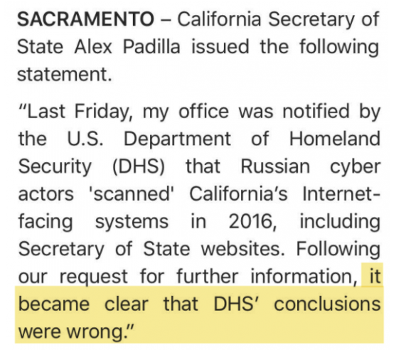 Click to enlarge California Secretary of State statement