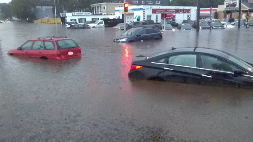 Flash flooding traps vehicles