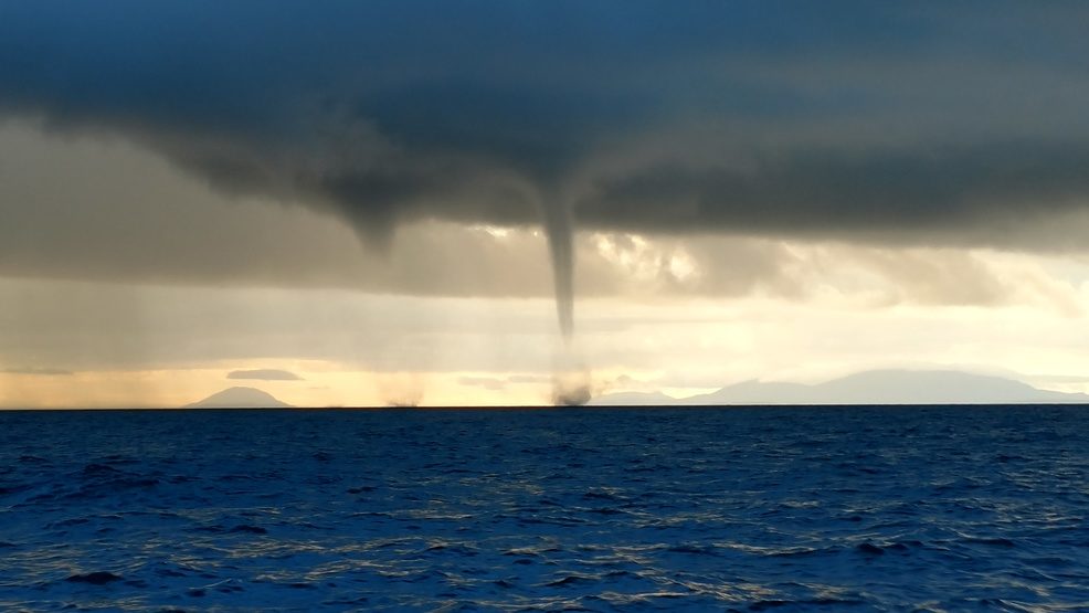 Double waterspouts form in Washington's Birch Bay on Oct. 11, 2017.