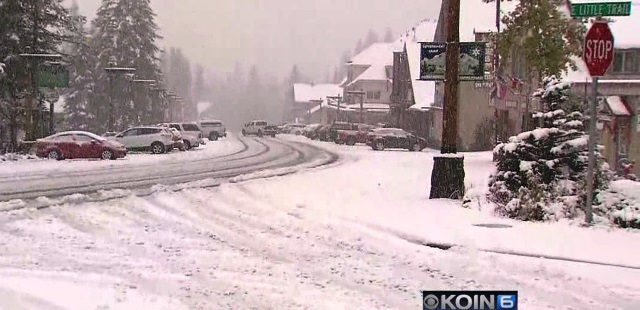 Click to enlarge Early season snow at Government Camp on Mount Hood, October 12, 2017