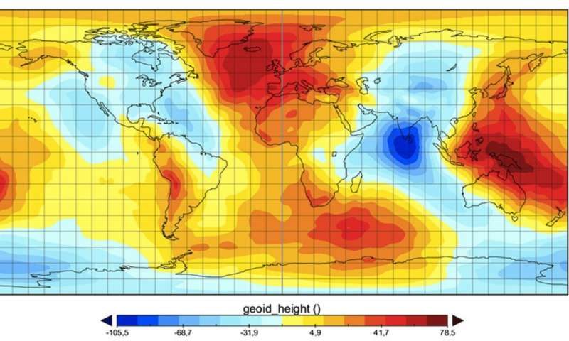 Click to enlarge A map modelling the geoid surface