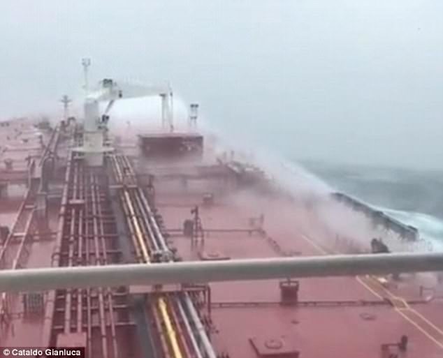 Hold tight! The wave was so steep that the anchor pointed up at an acute angle before it plunged down the wave again in angry seas when storm Ophelia hit Ireland