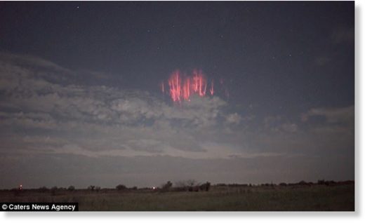 This month, people in Oklahoma have been treated to a stunning and extremely rare display - a red sprite lightning storm