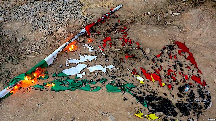 burning kurd flag