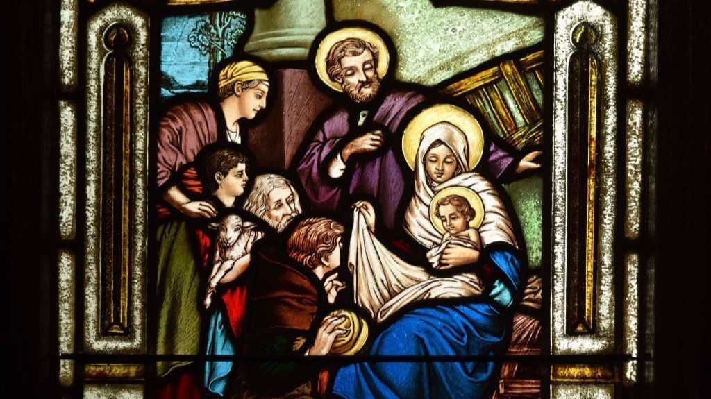 Detail of one of many stained glass window Baltimore St. John's Episcopal Church