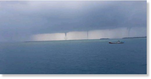 Three waterspout tornadoes appeared in Jakarta’s Pulau Seribu subdistrict on Monday, Oct 24, 2017