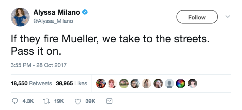Click to enlarge alyssa milano tweet riots mueller