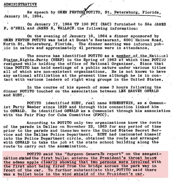 FBI memo autopsy report kennedy assassination