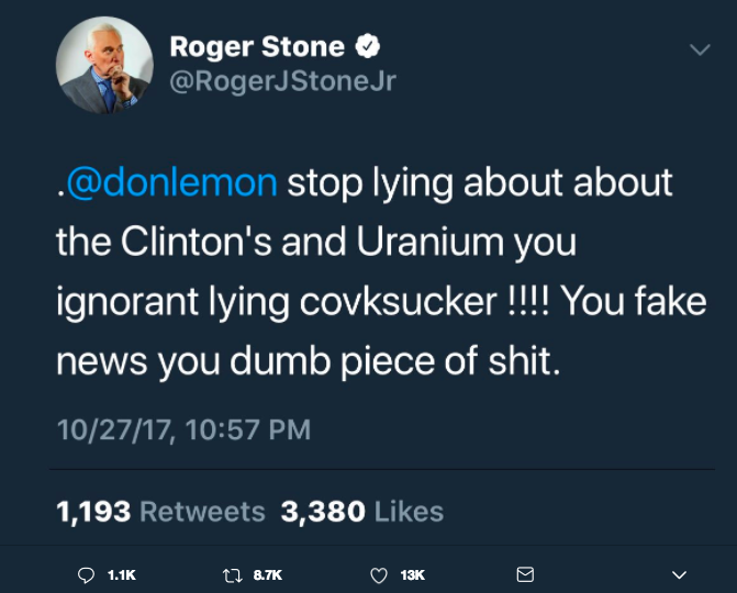 Roger Stone tweet got him banned