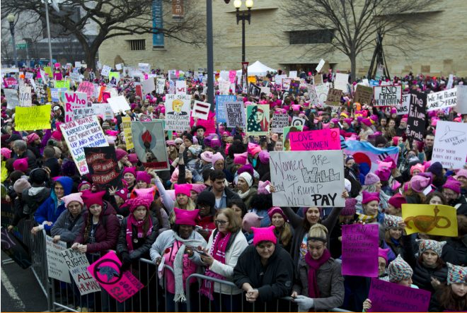 Click to enlarge Women with bright pink hats