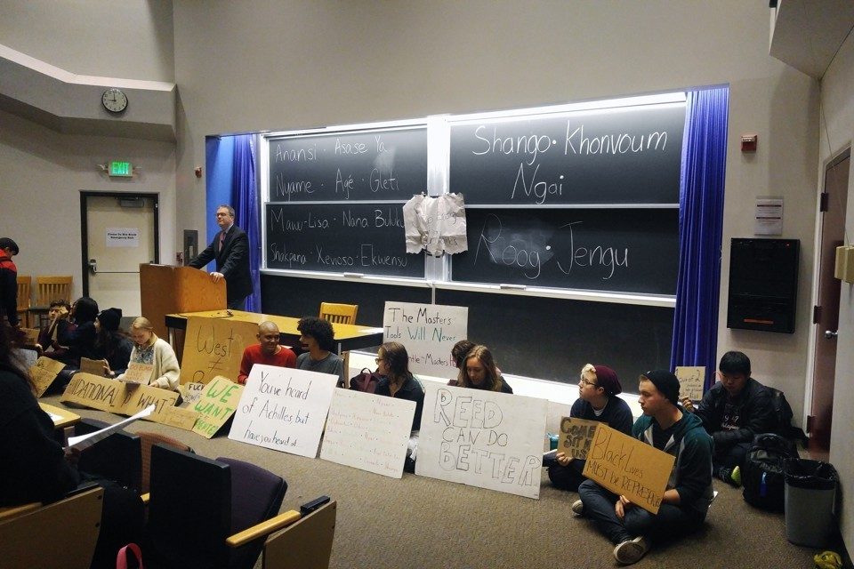 Click to enlarge reed college lecture protest