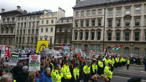 Click to enlarge Pro-Palestine demonstrators in London