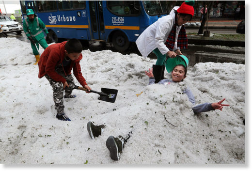 Intense hailstorms have battered the city of Bogota.