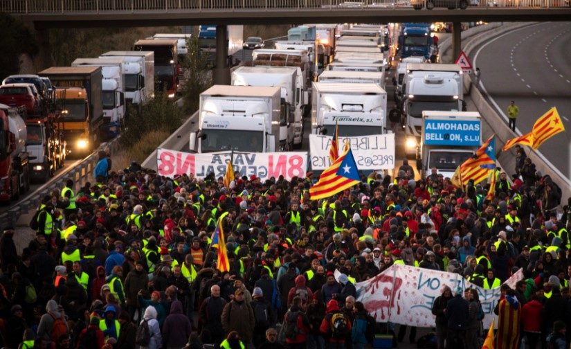Catalonia protest road block
