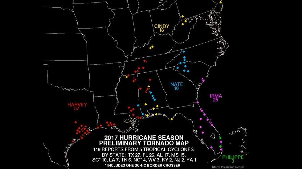 2017 tornado map for US