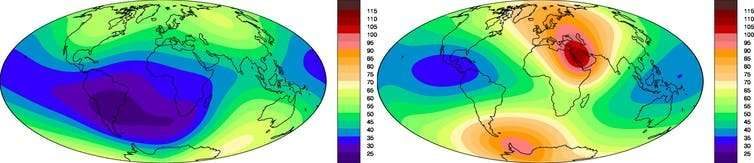 Click to enlarge Strength of Earth’s magnetic field