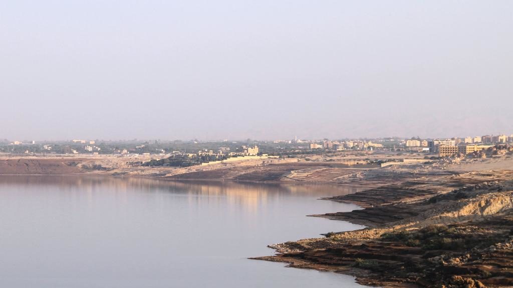 A view of the the Dead Sea's receding shoreline from the Hilton Dead Sea Resort & Spa in Jordan.