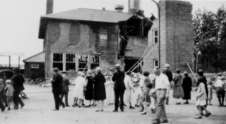 Click to enlarge Bath school building after the bombing.