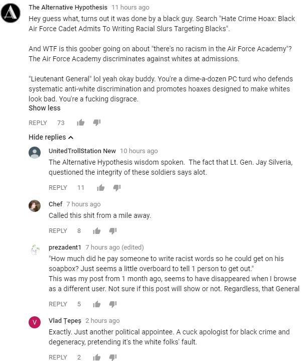 Air Force racial slur hoax Youtube comments