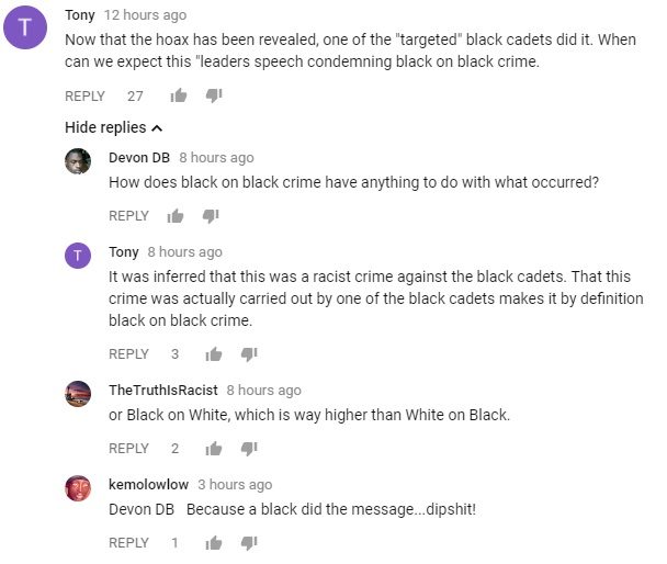 Air Force racial slur hoax Youtube comments