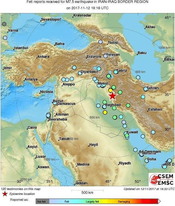 Click to enlarge earthquake Iran Iraq 11/12/2017