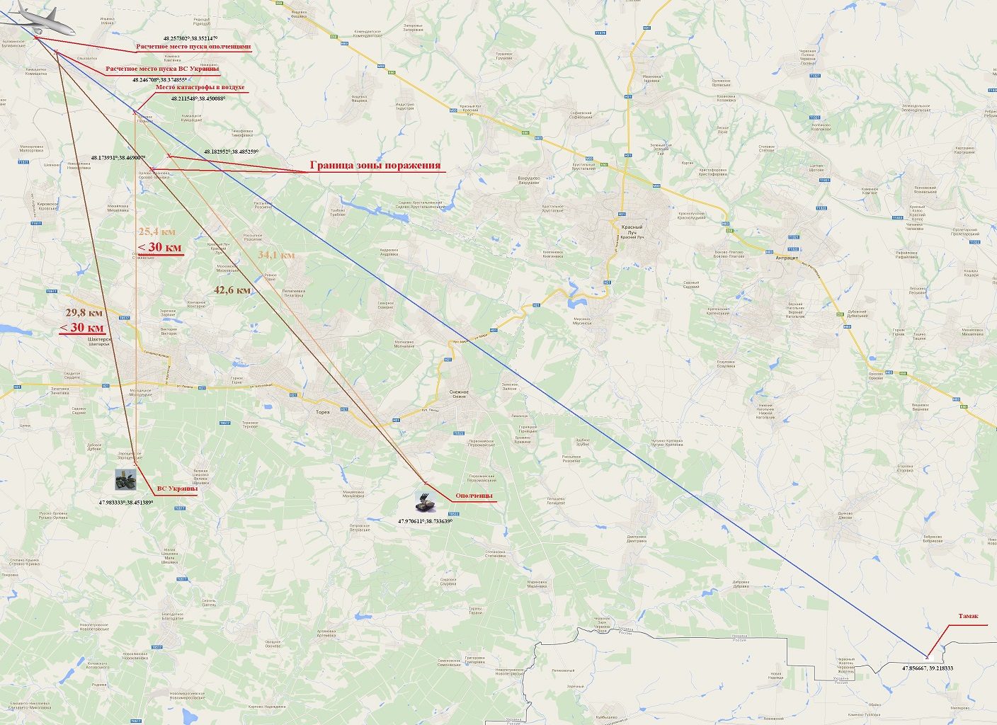 Click to enlarge MH17 distance map